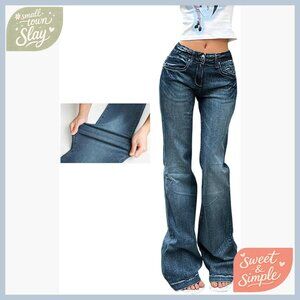 Mid-High Waisted Flare Jeans Stretch Bootcut Wide Leg Denim Pants